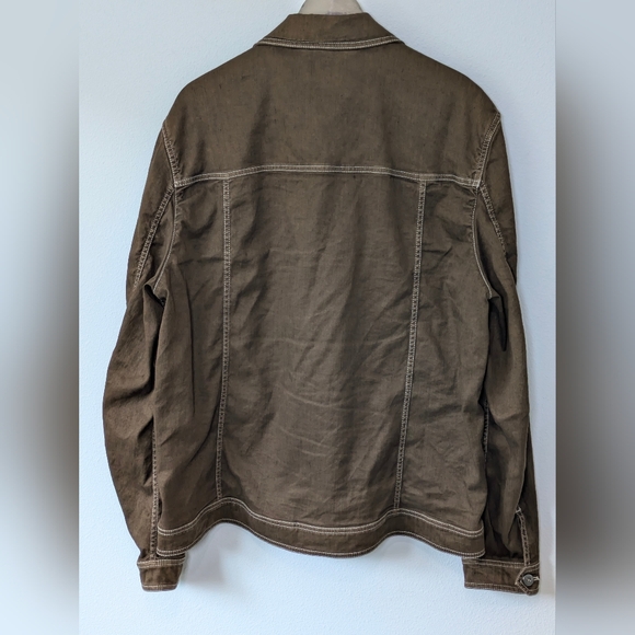 32 Bar Blues Men's Two Pocket Linen Blend Jacket Size Large Brown Zipper EUC - Picture 5 of 16